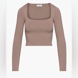 Babaton Long Sleeve Square Neck Crop Top - Taupe